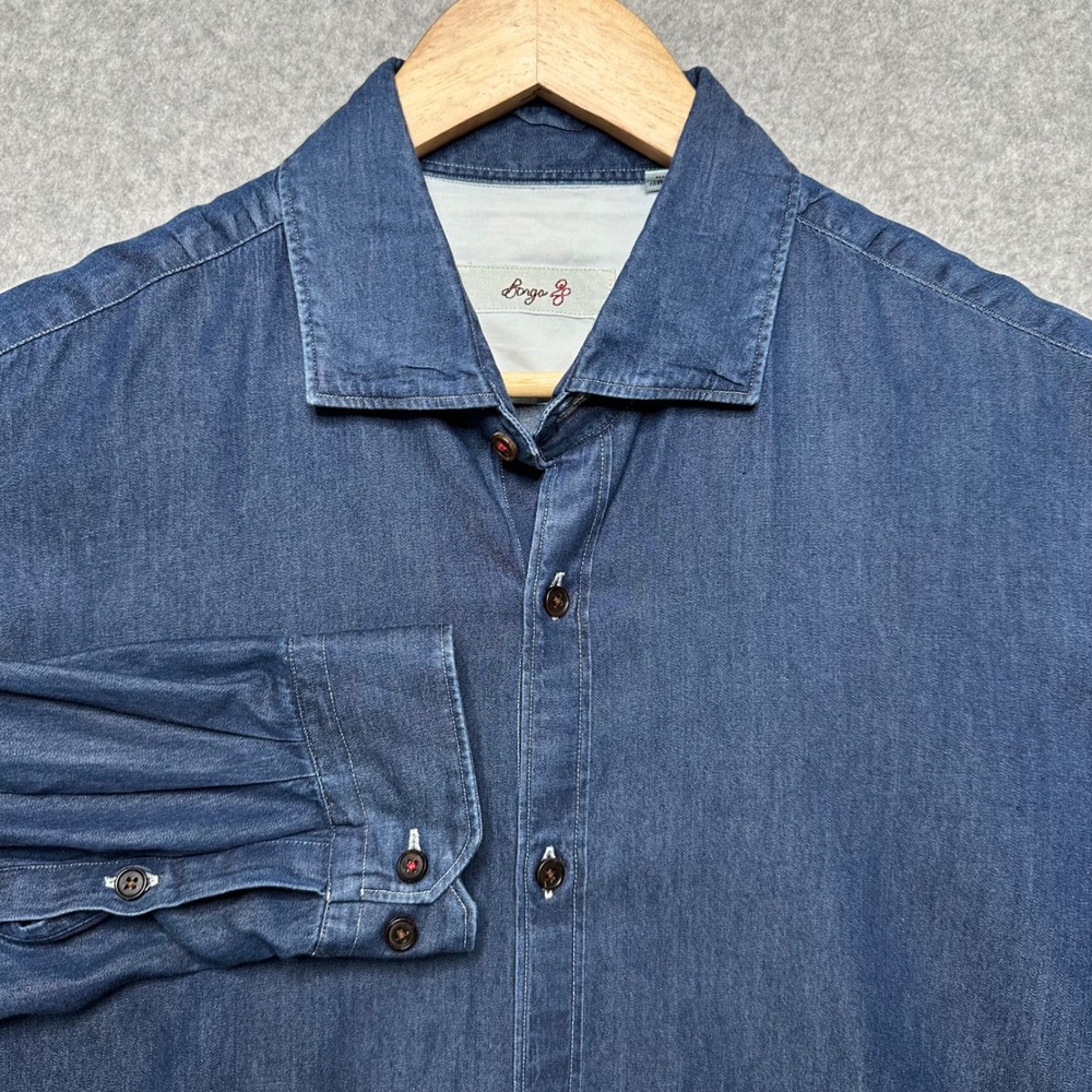 Borgo Ognissanti Mens Blue Denim Chambray Button Down Shirt Large L Long Sleeve